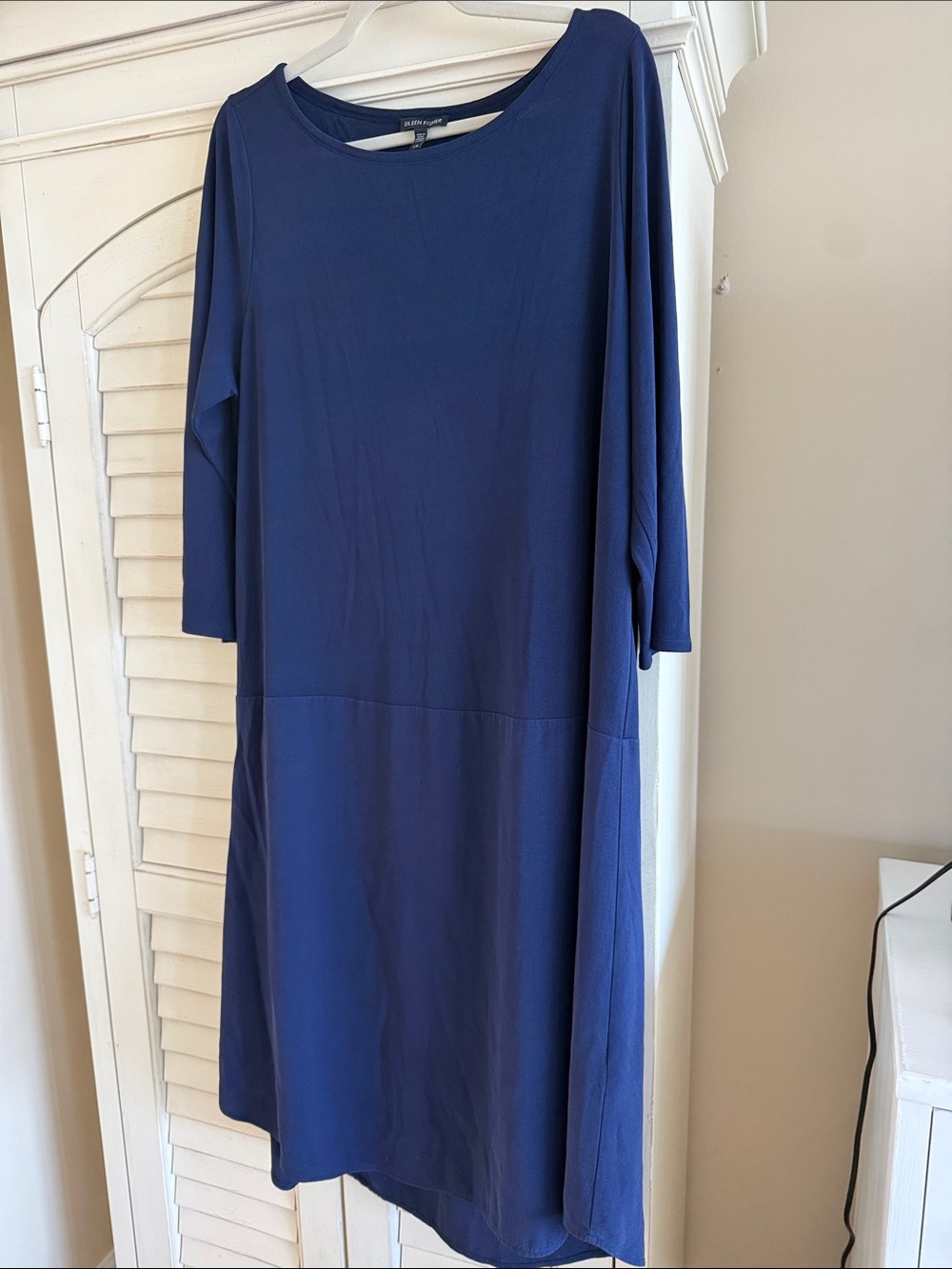 Eileen Fisher Silk Navy Long-Sleeve Midi Dress or Tunic